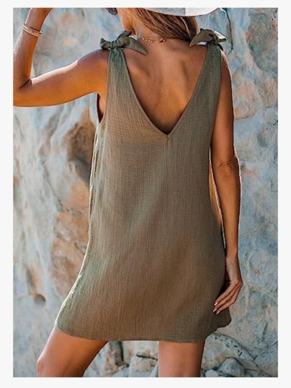 CUPSHE Women's Summer Dresses V Neck Tie Strap Sleeveless Loose Fit Casual Mini